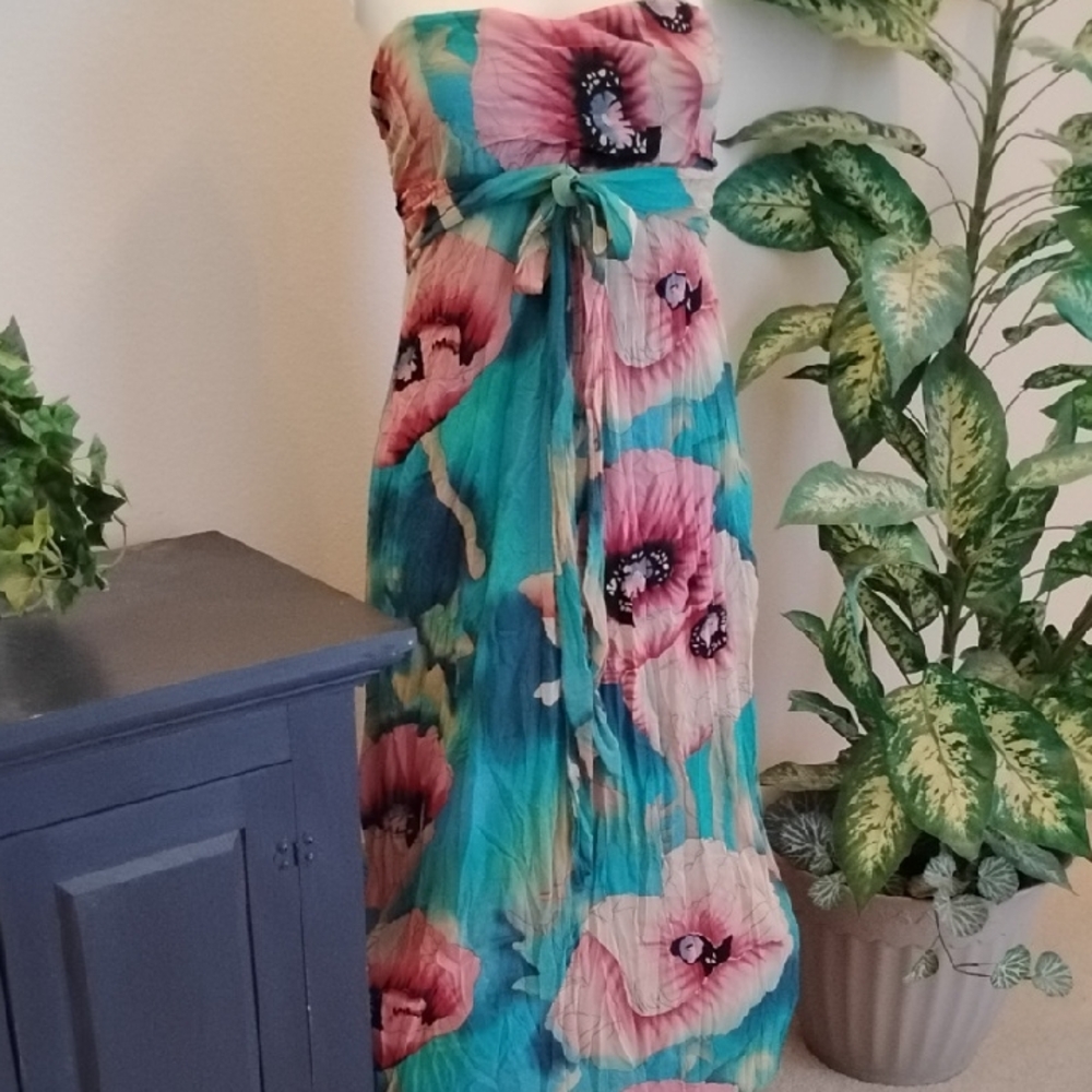Xhilaration Strapless Dress - Blue and Pink Floral